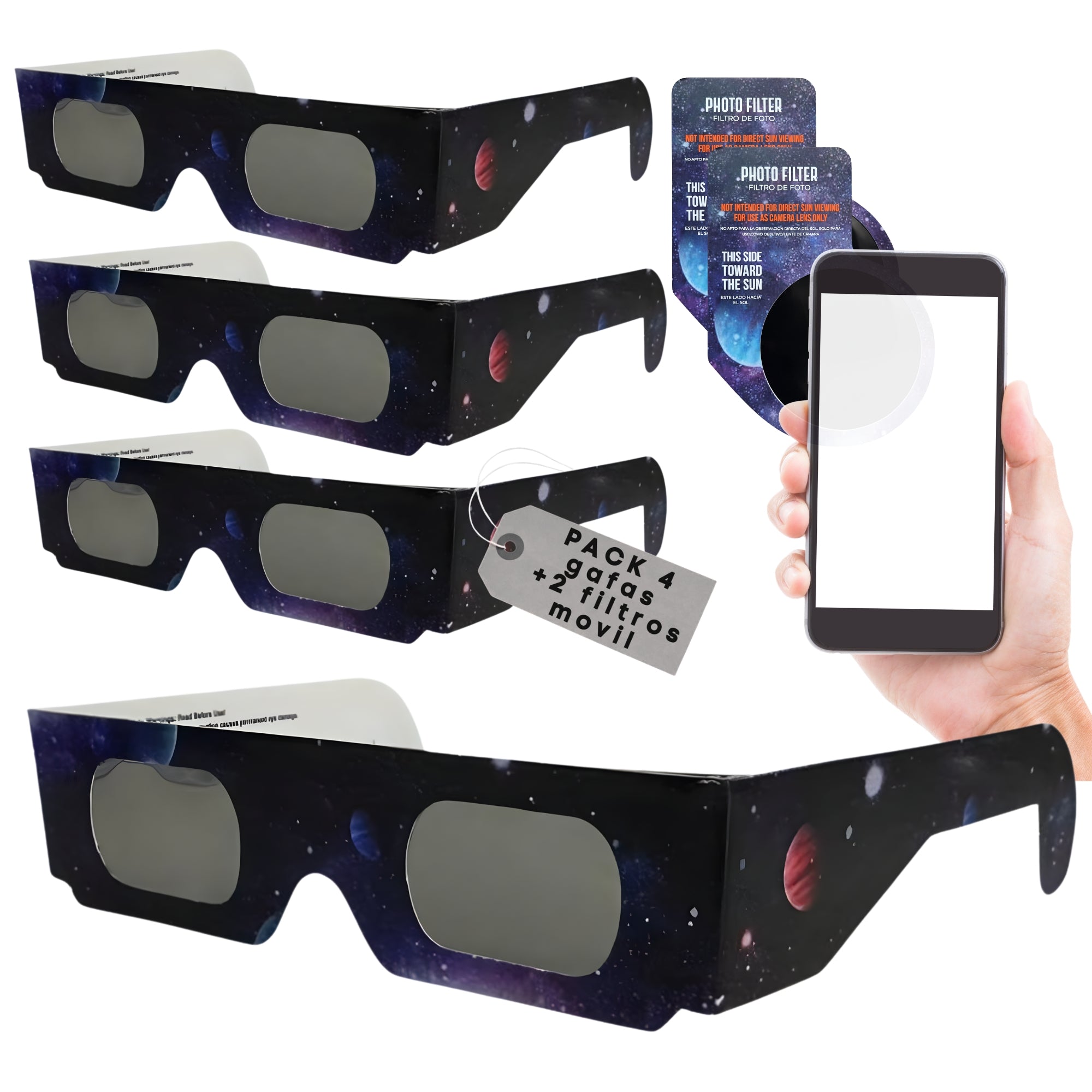 Pack de gafas eclipse solar homologadas iso 12312-2 CE