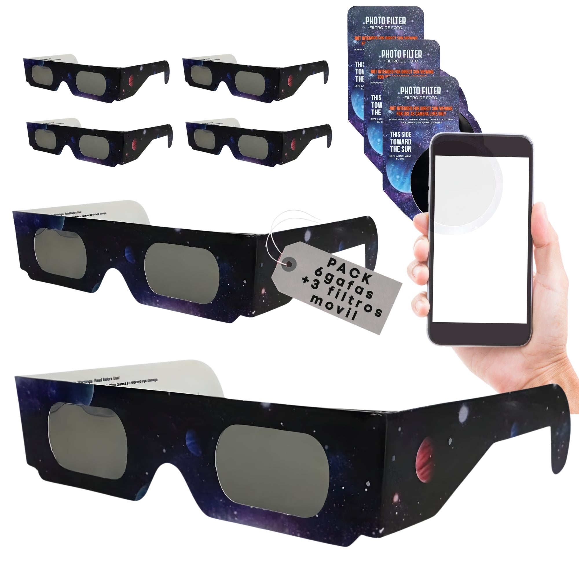 Pack de gafas eclipse solar homologadas iso 12312-2 CE