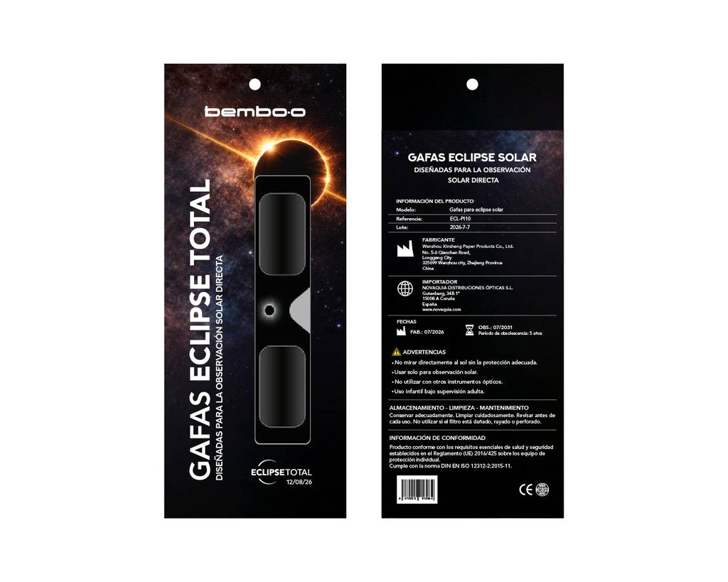 Gafas eclipse solar homologadas ISO 12312-2 · CE