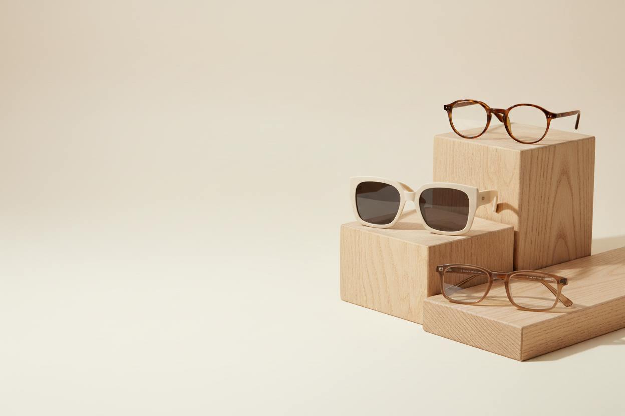 Banner gafas sobre madera sin texto